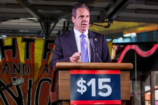 Governor Cuomo speaks at a 'Fight for 15' rally in Times Square, April 14 2016
